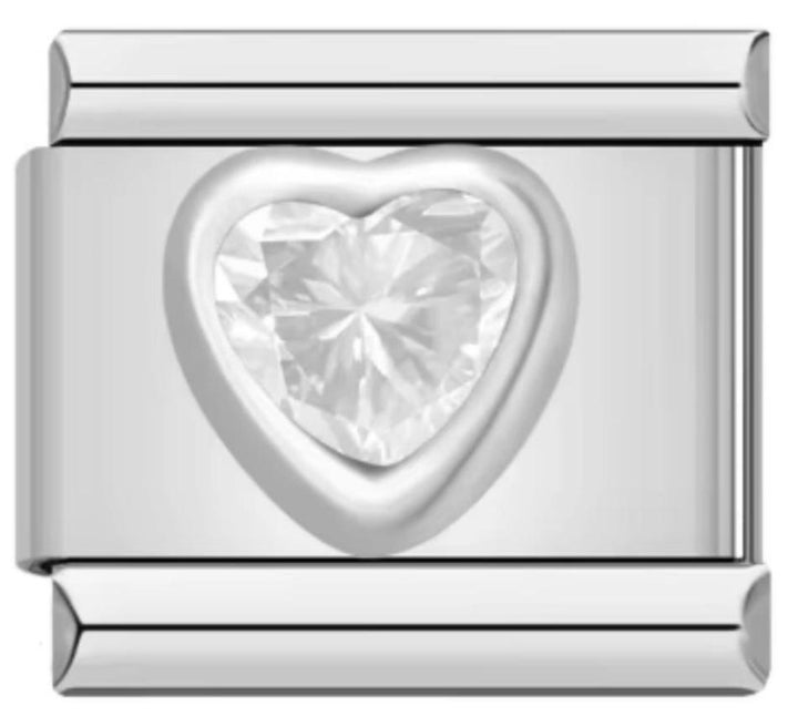 Charm Italiano Piedra Corazón Plateado