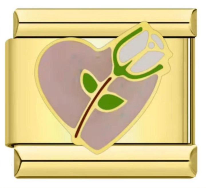 Charm Italiano Dorado Corazon & Rosa