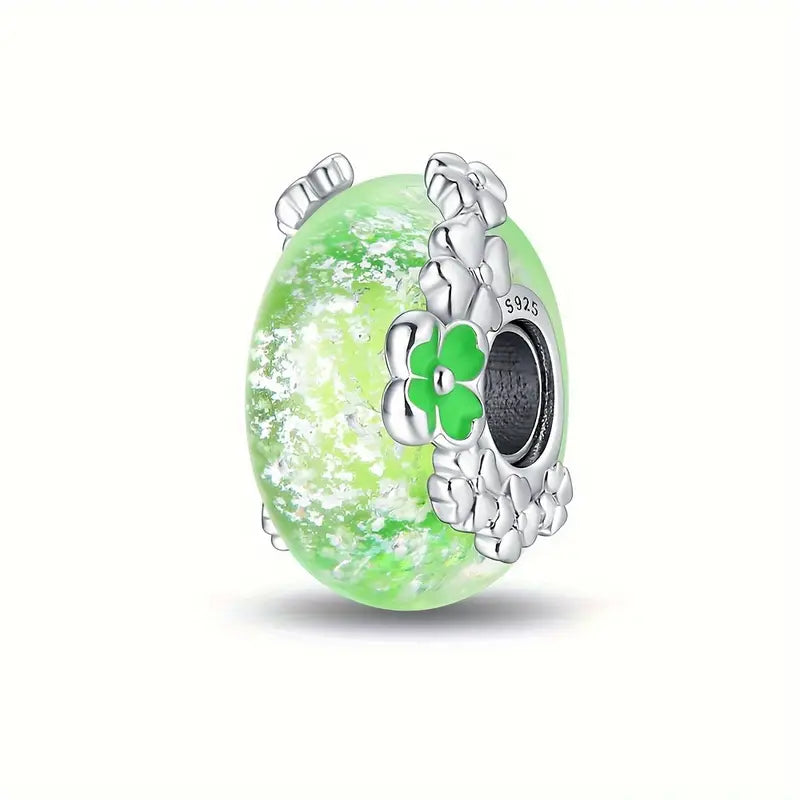 Charm Abalorio de Flores Verdes Fluorescente