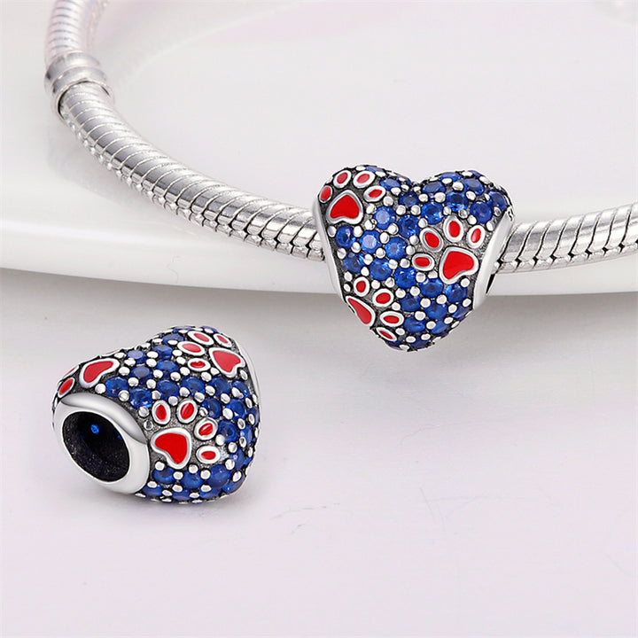 Charm Corazon Huellitas de Perro Diamantadas