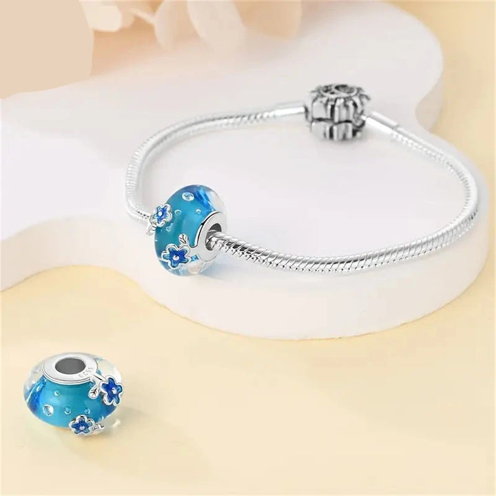 Charm Abalorio de Flores Azules