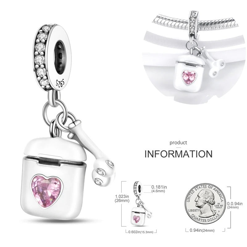 Charm Audifonos y Corazon Rosa