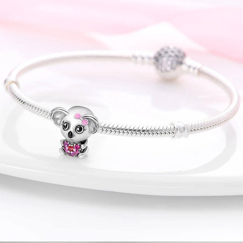 Charm Koala Corazon Rosa Diamantado