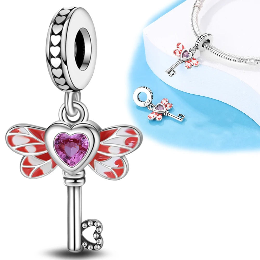 Charm Llave Corazon Rosa