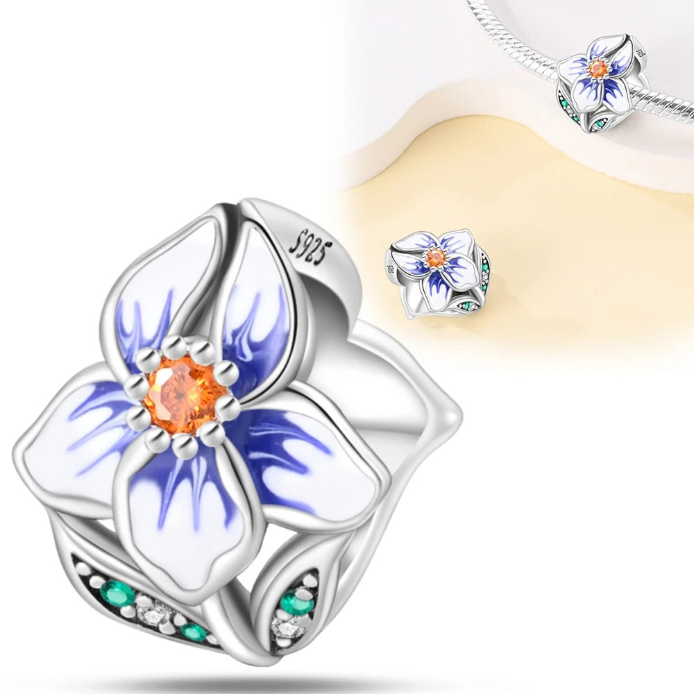 Charm Abalorio de Flor Blanca y Azul