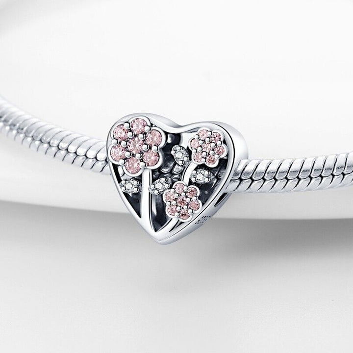 Charm Corazon con Flores Diamantadas