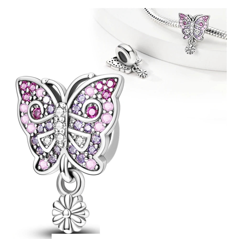 Charm Mariposa y Flor Diamantada