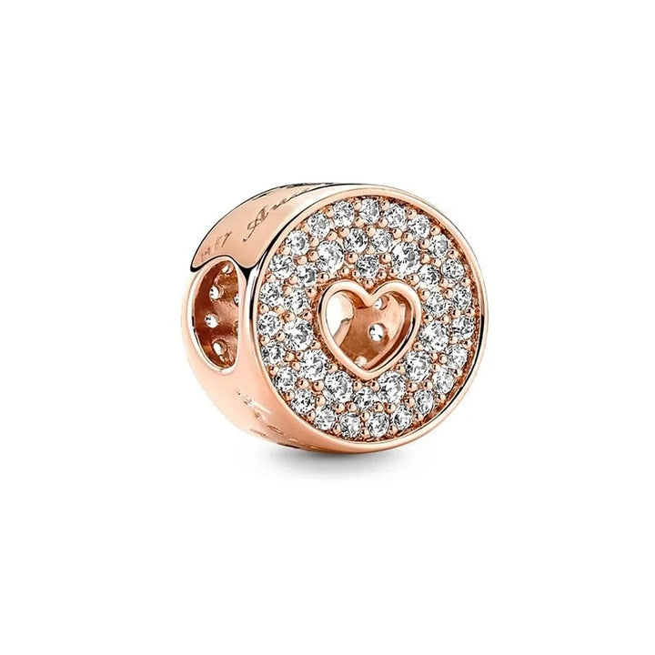 Charm Corazón Diamantado Dorado Rosa