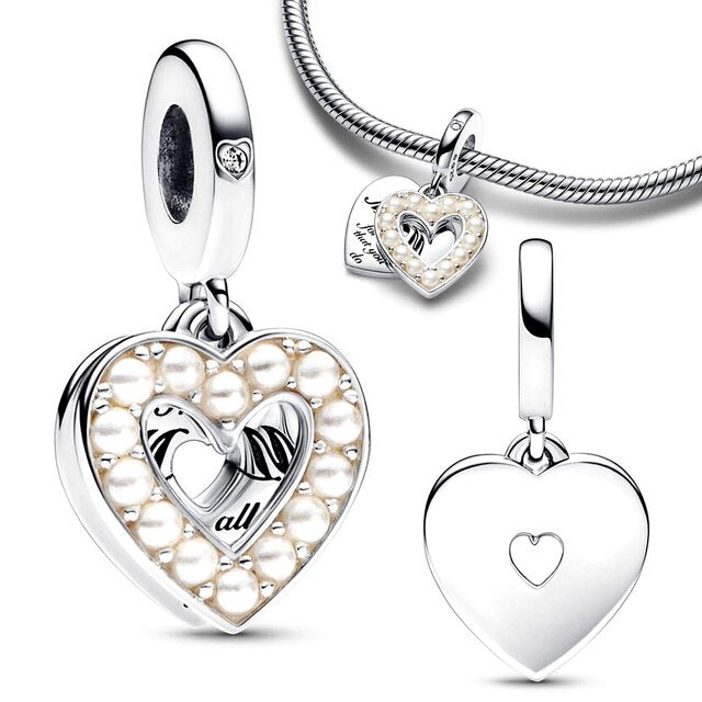 Charm Doble Corazon Perlado