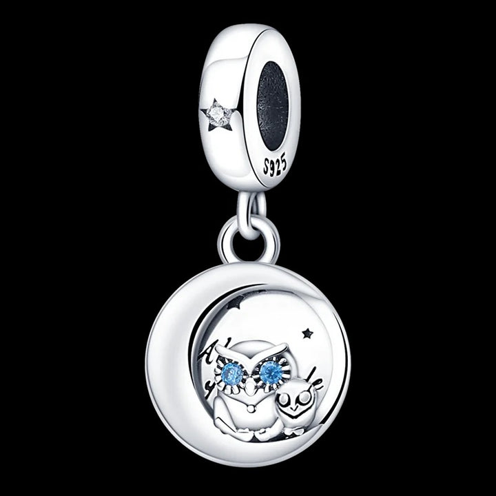 Charm Amuleto de Luna y Familia de Búhos