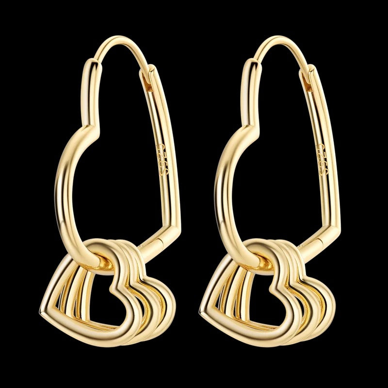 Aretes Triple Corazon Dorados