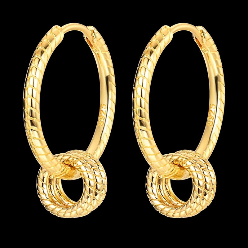 Aretes Aros Serpiente Entrela Dorado