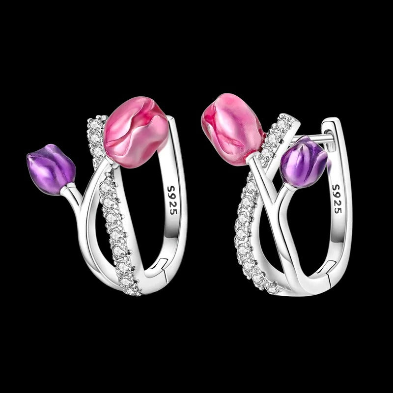 Aretes Tulipán Rosa y Morado