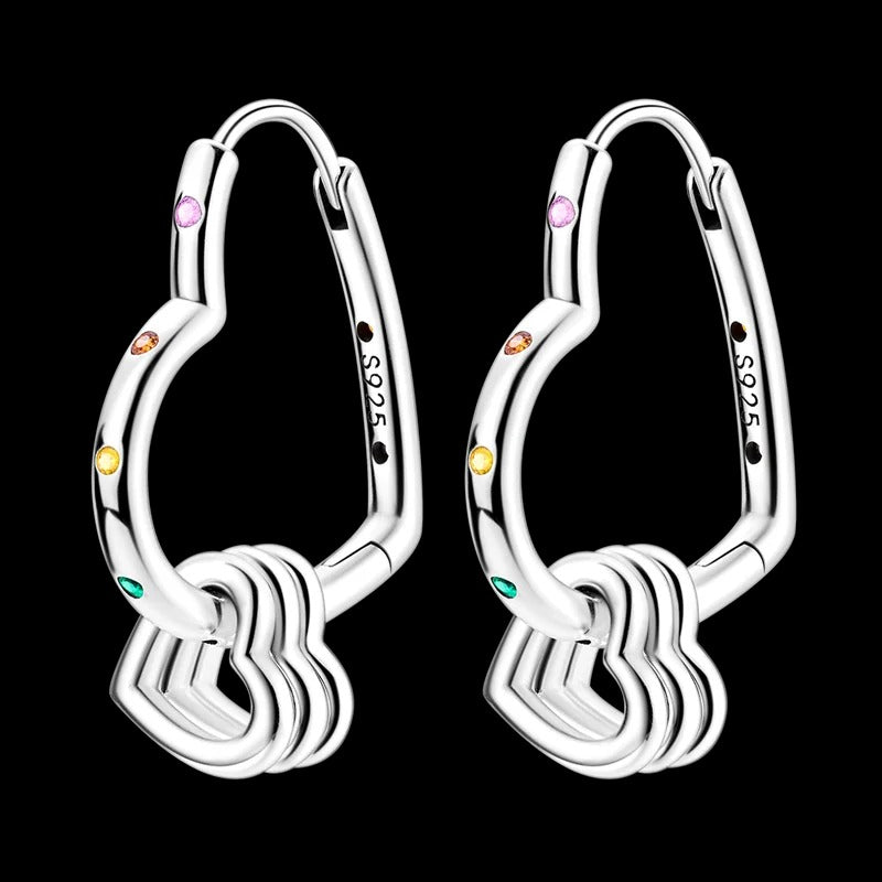 Aretes Triple Corazon 7 Chakras