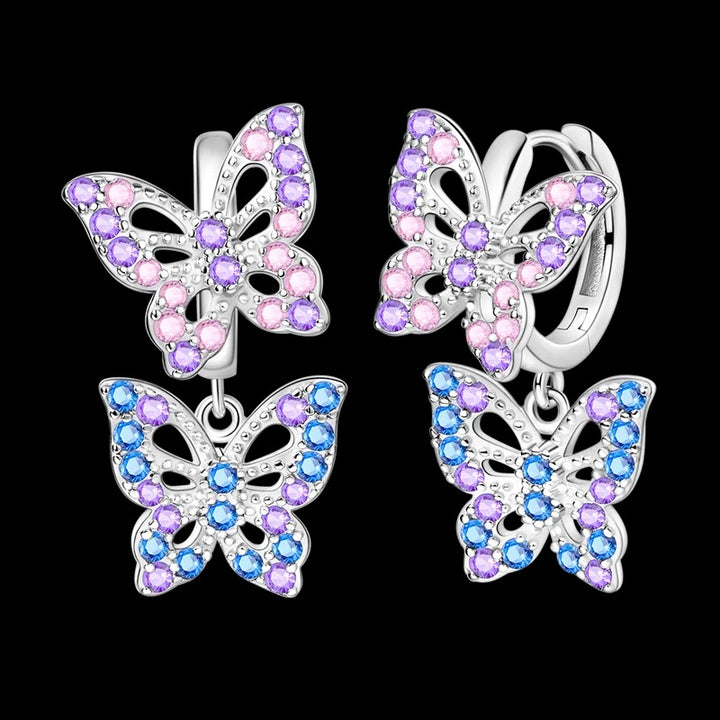 Aretes Mariposas Rosa y Azul