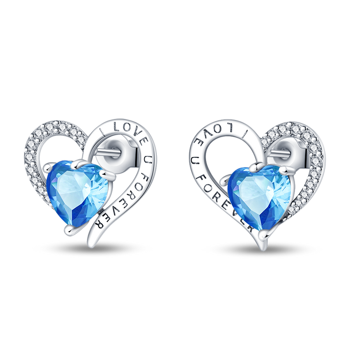 Aretes Corazon Azul "Love U Forever"