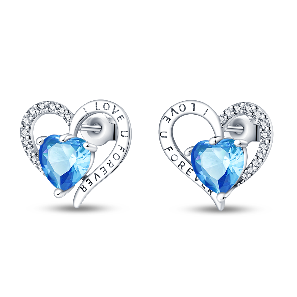 Aretes Corazon Azul "Love U Forever"