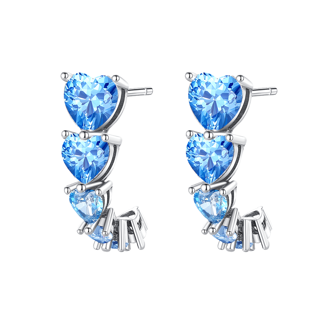 Aretes Triple Corazon Azul