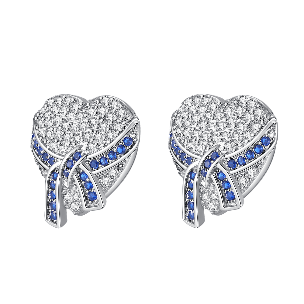 Aretes Corazon Moño Azul