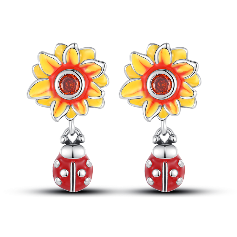 Aretes Girasol & Mariquita de Primavera