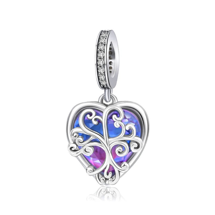 Charm Corazón Morado y Árbol de la Familia