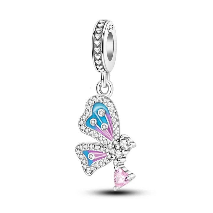 Charm Mariposa Diamantada y Corazón Rosa