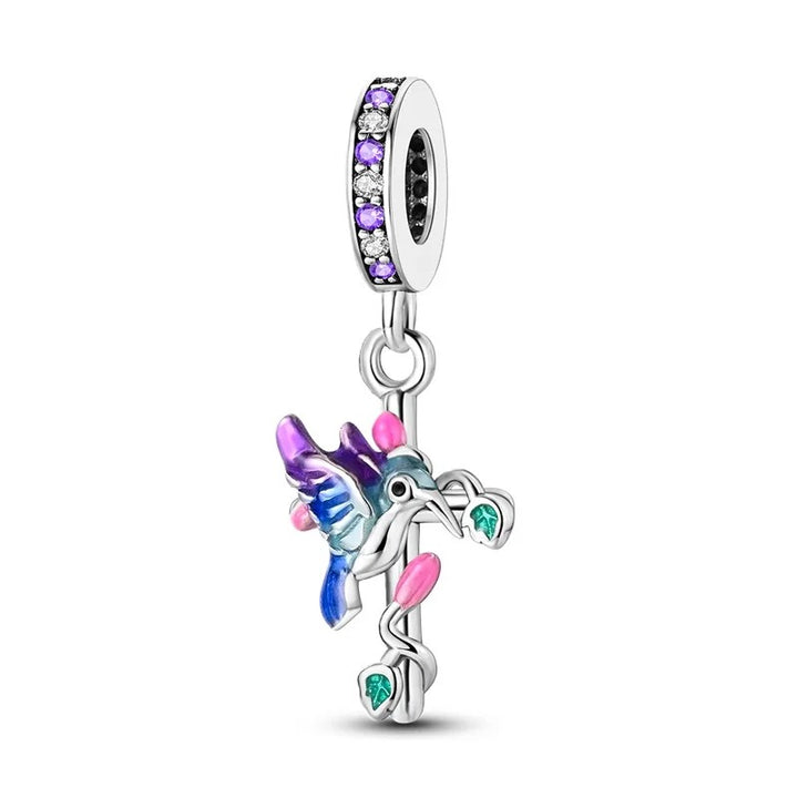 Charm Colibrí y Cruz Floral