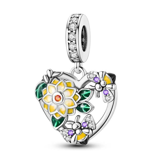 Charm Corazón Flor Amarilla y Abejas