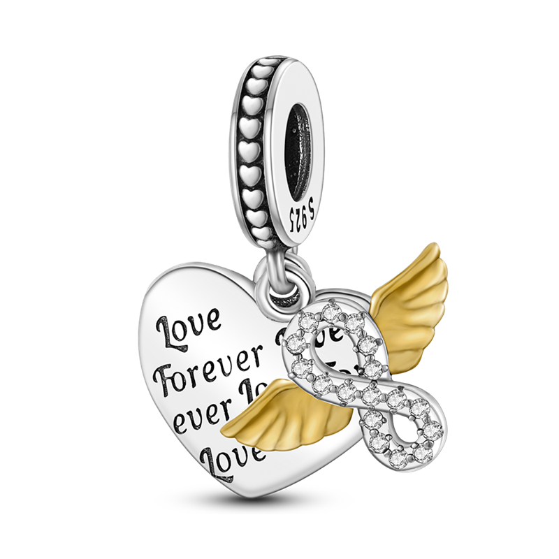 Charm Corazon & Infinito con Alas Plateado