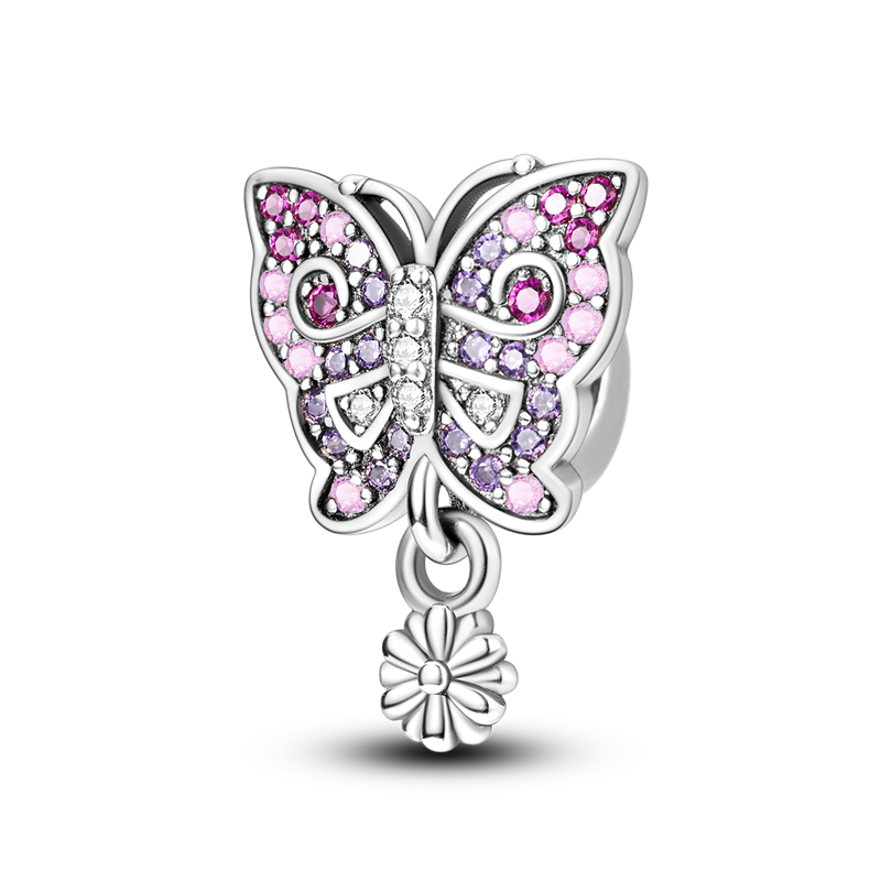 Charm Mariposa Floral Rosa Diamantada