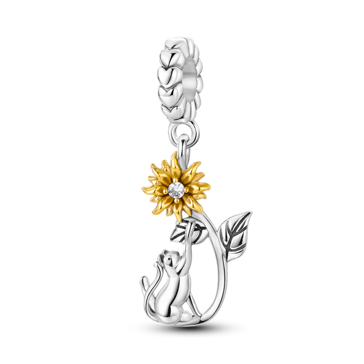 Charm Girasol & Gatito Plateado