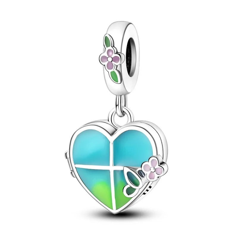 Charm Corazon Verde & Flores