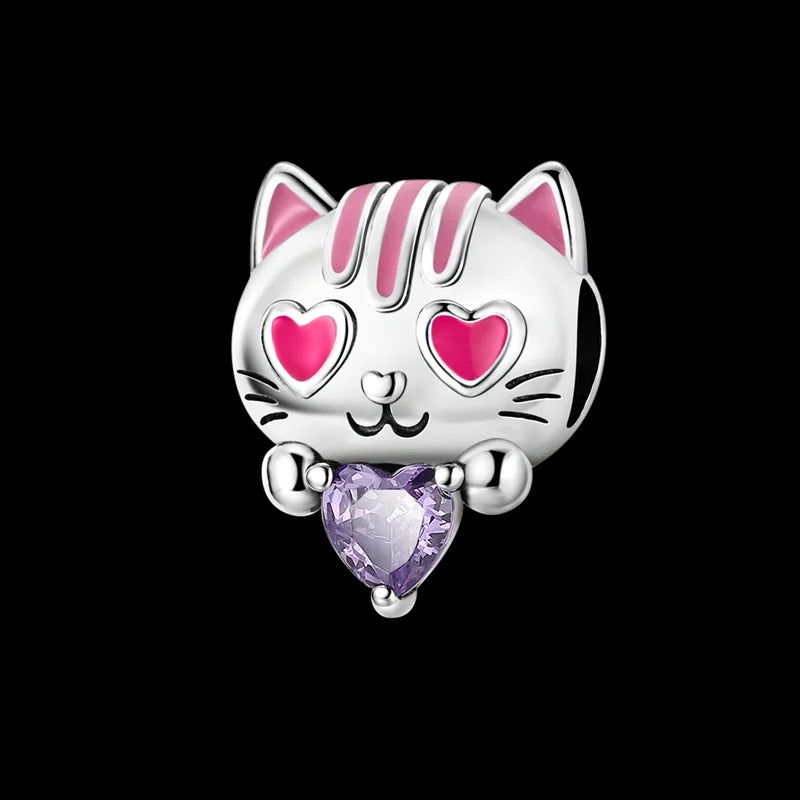 Charm Gatito Enamorado y Corazón Morado