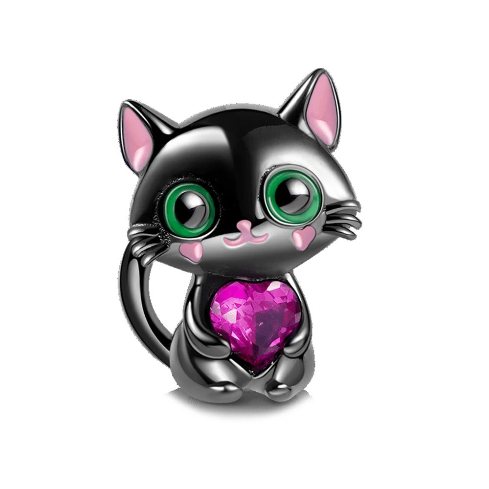 Charm Gatito Negro y Corazón Rosa