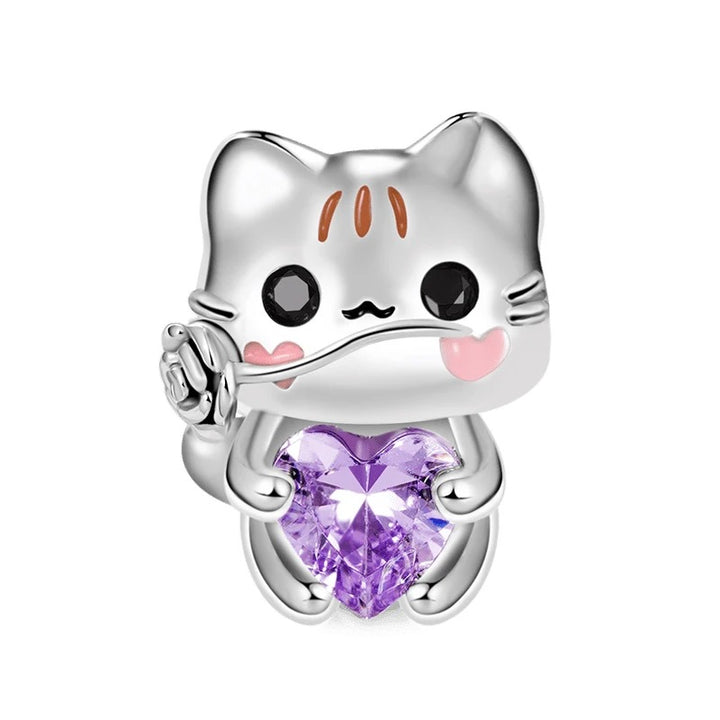 Charm Gatito y Corazón Morado