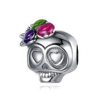 Thumbnail for Charm Calavera Con Flores Plateada