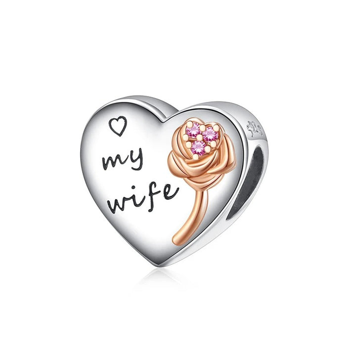 Charm Corazón y Rosa "My Wife"