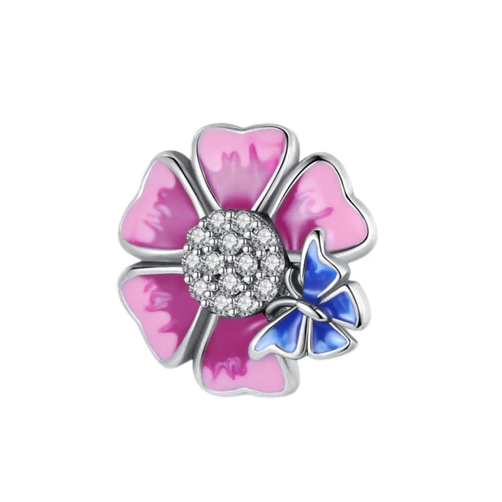 Charm Flor Rosa y Mariposa Azul