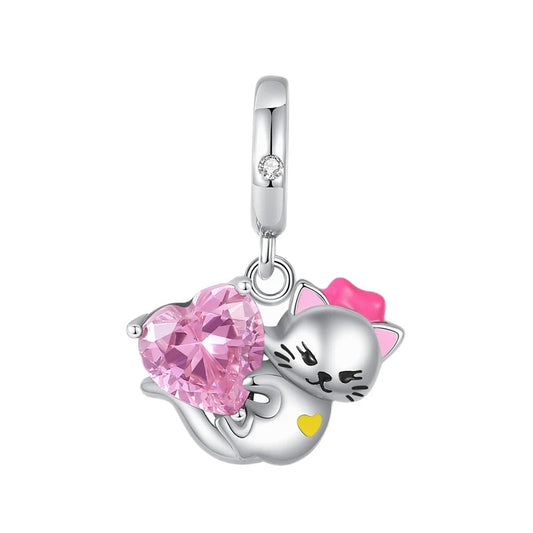Charm Gatito y Corazón Rosa