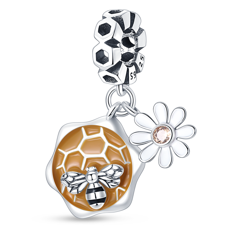 Charm Abeja en Panal & Flor