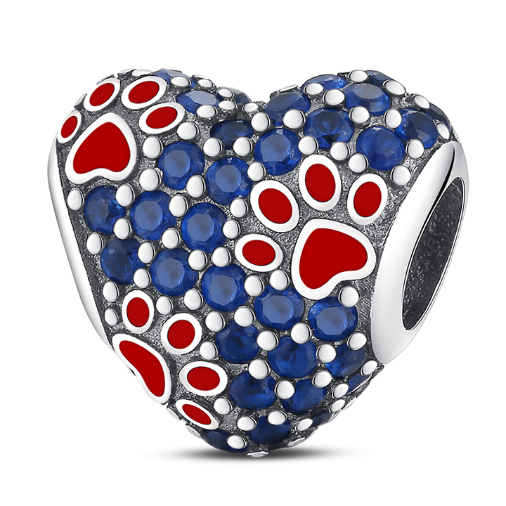 Charm Corazon Huellitas de Perro Diamantadas
