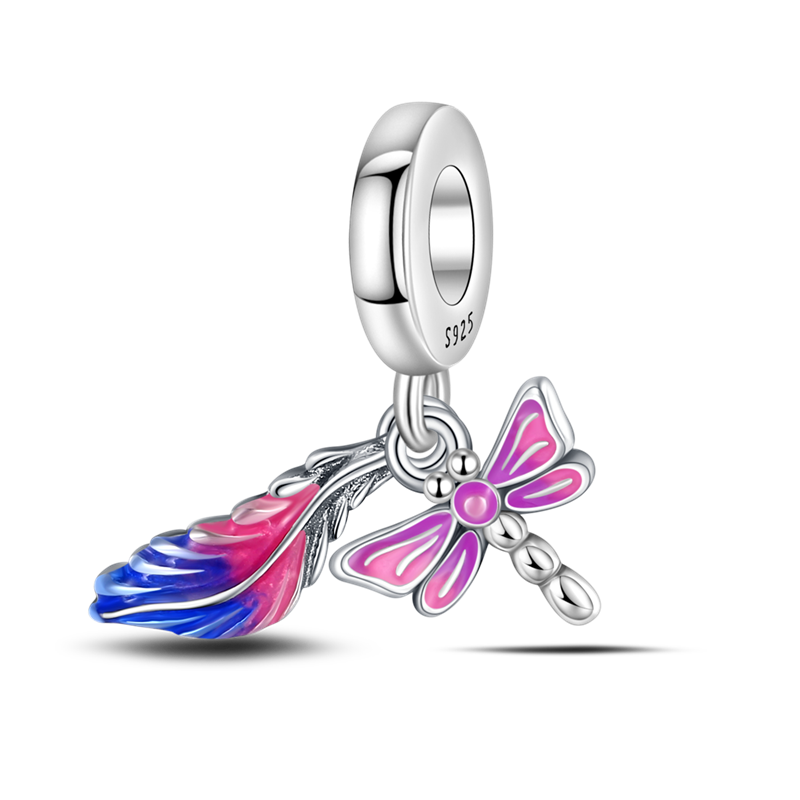 Charm Libelula Rosa & Pluma Azul