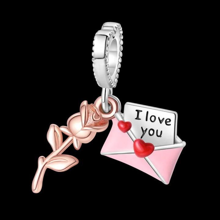 Charm Rosa y Carta "I Love U"