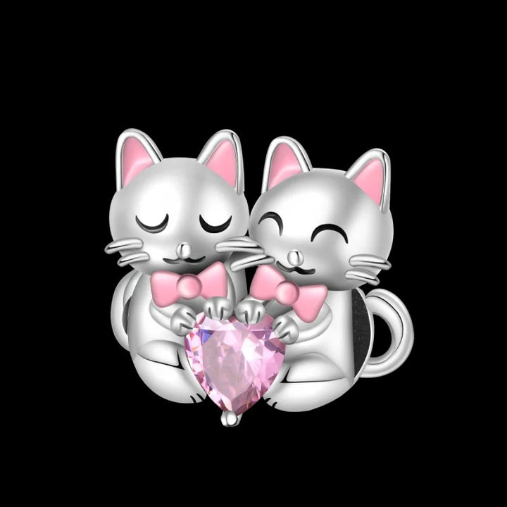 Charm Gatitos y Corazón Rosa