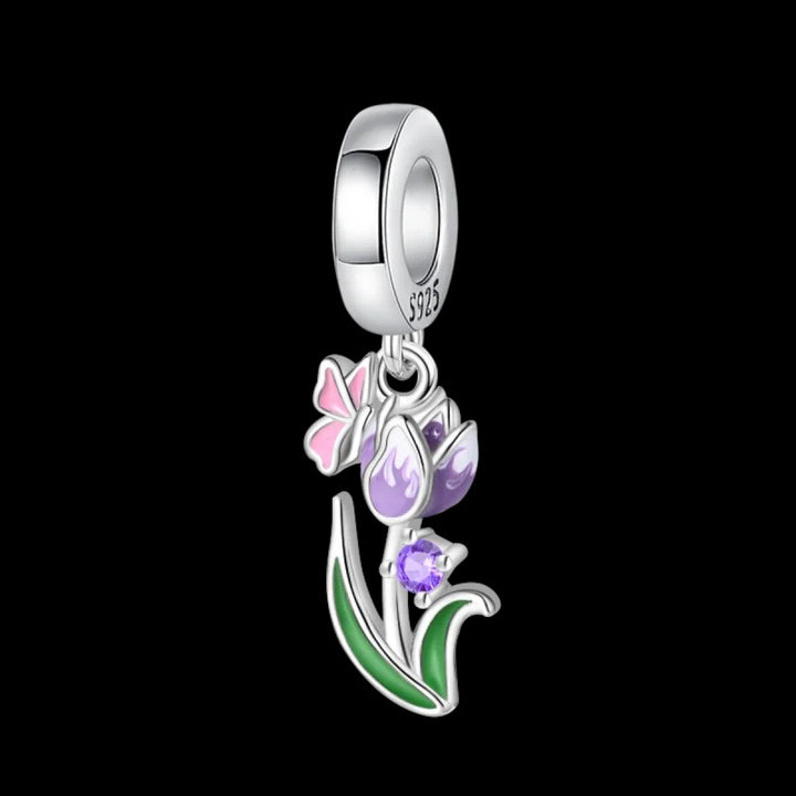 Charm Tulipán Morado y Mariposa