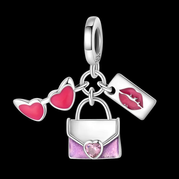 Charm Lentes de Corazón, Bolso y Carta, Inspirado En Barbie