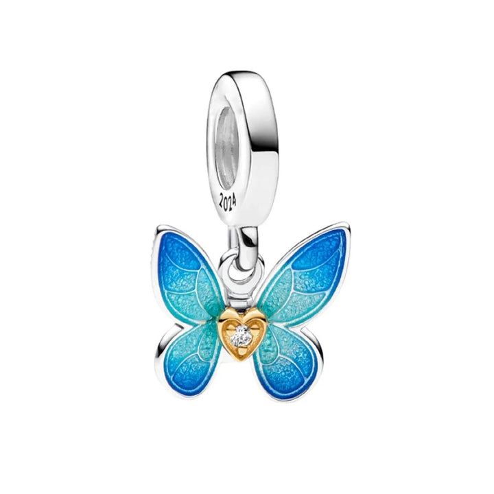 Charm Mariposa Azul y Corazón Dorado