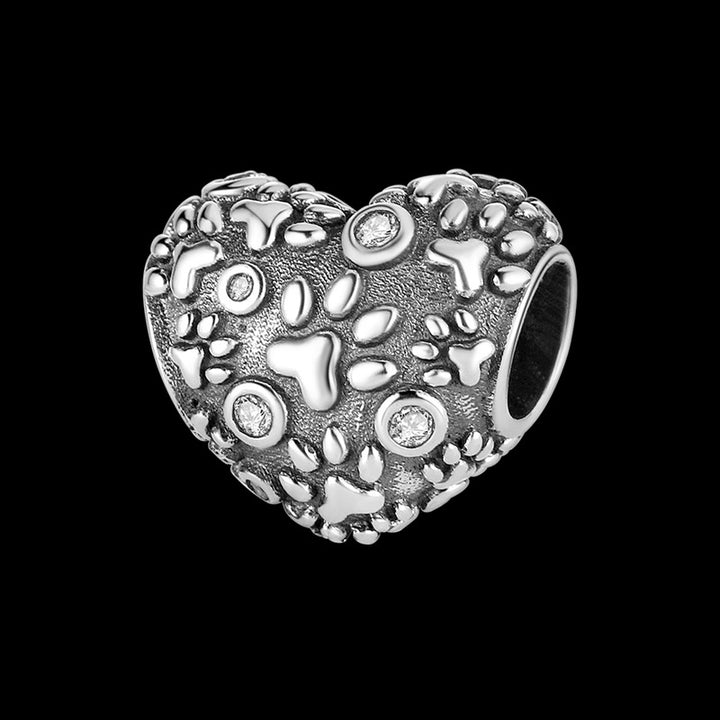 Charm Corazon de Huellitas Plateadas