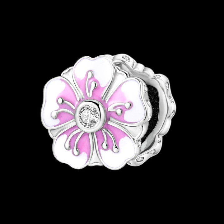 Charm Flor Rosa Plateada