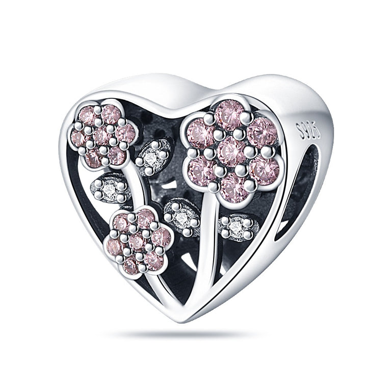 Charm Corazon con Flores Diamantadas